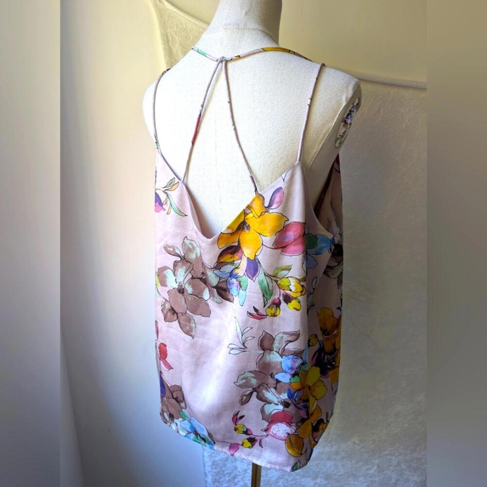 Satin Floral Strappy V-neck Blouse LTD XL Pink